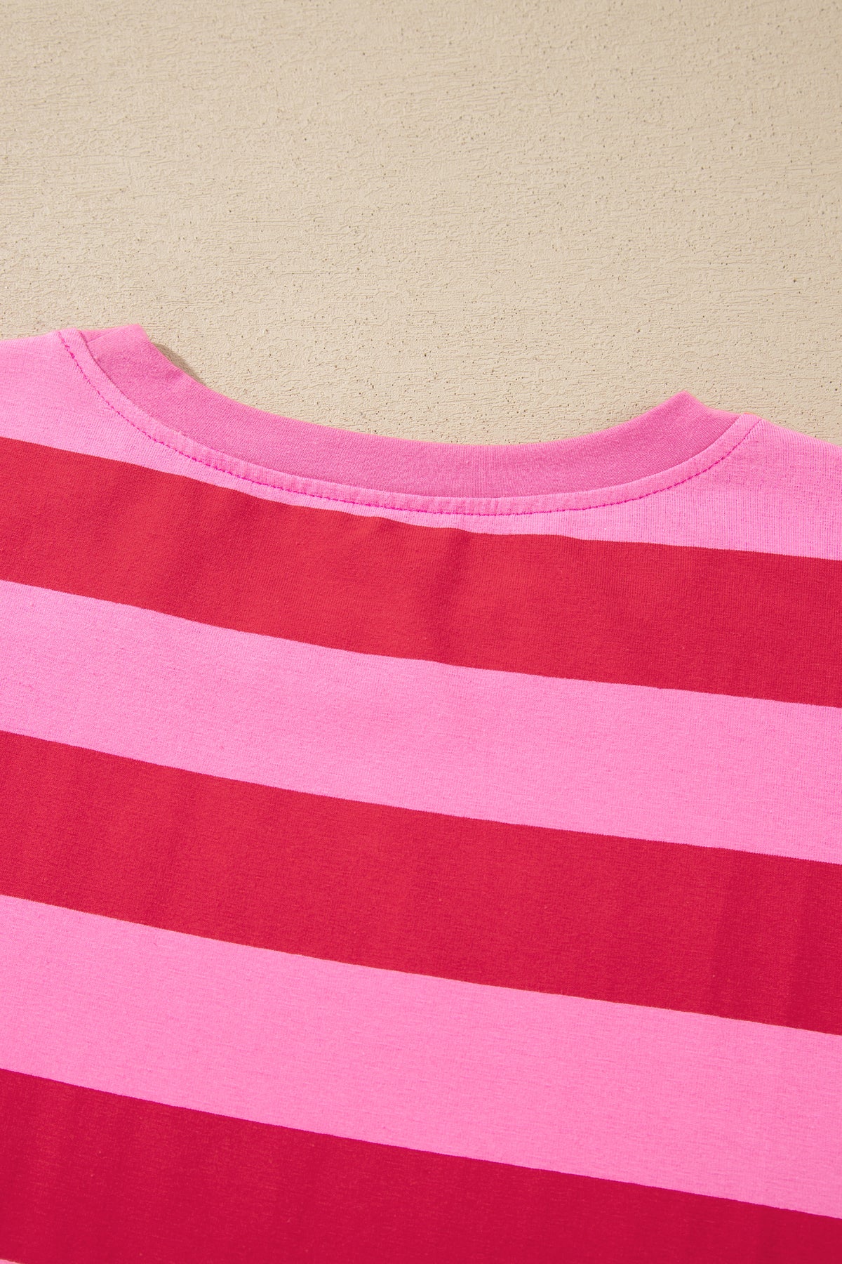 Rose Stripe Cuffed Short Sleeve Pocketed Casual T Shirt Long Dress