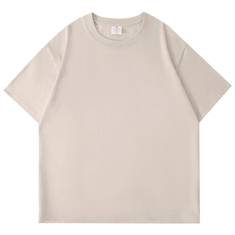 Heavyweight Pure Cotton Short-Sleeve T-Shirt for Men, Summer Loose Half-Sleeve Solid Color Everyday Retro Casual Base Shirt, Fashionable Style